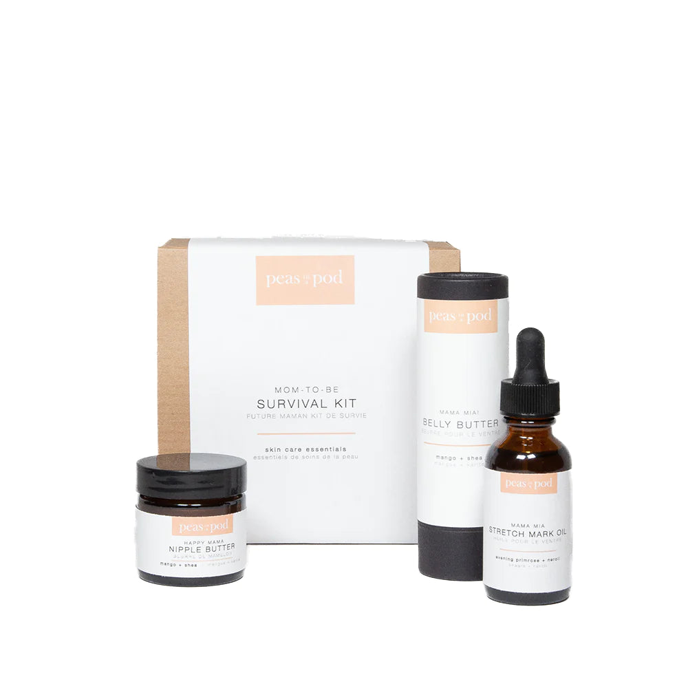 This convenient kit includes three of our signature mom-to-be products, all crafted from the purest natural ingredients, to ensure the very best for an expectant mama’s skin.  Each of these goodies is designed to help nourish the skin and provide comfort.  While sleep isn’t included, our hope is to ease your transition to motherhood the best way we know how!