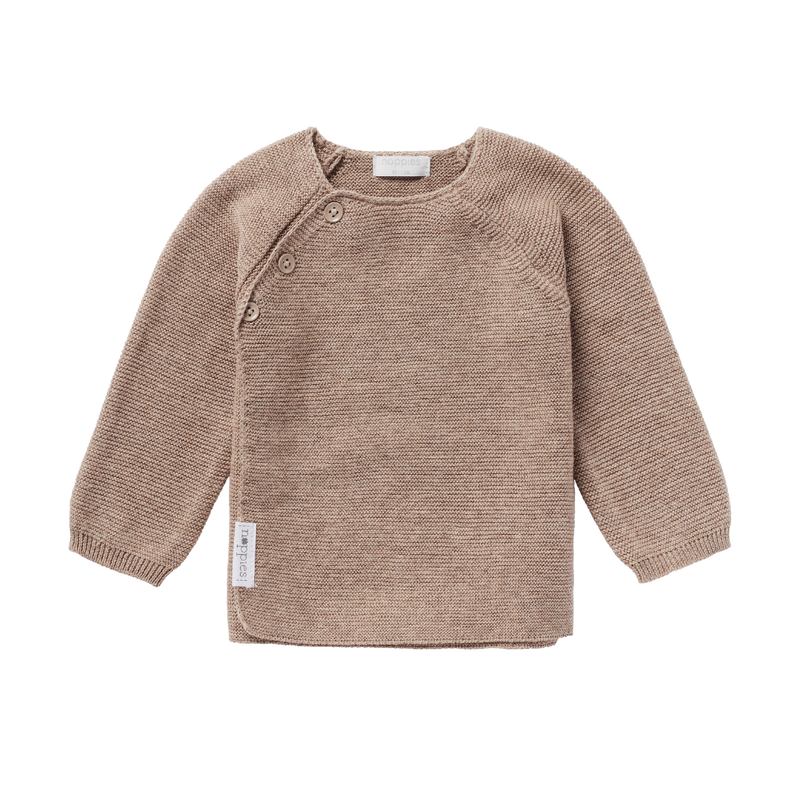 GOTS noppies Taupe Baby Cardigan Sweater. Matching Pants. Neutral Mama inspired outfit for baby. Gender Neutral Gifting. Made in Germany. Free Shipping over $100 in Canada and United States. Duties Included.