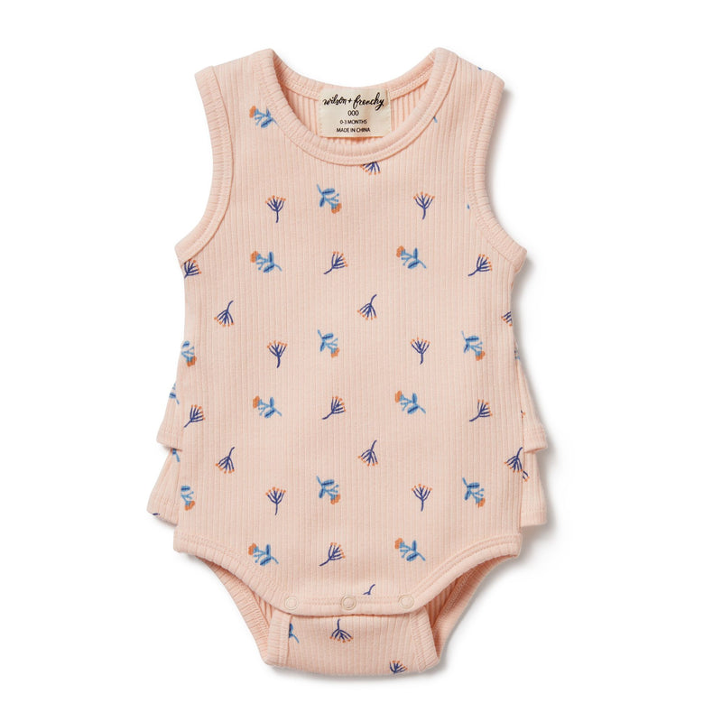 Baby Girl Ruffle Floral Bodysuit. Wilson & Frenchy. 100% Organic Cotton. Pink. Ships to Canada and US Duty Free. On Sale.