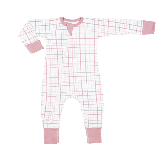 Blush Plaid Zip Romper (0-3m,3-6m)