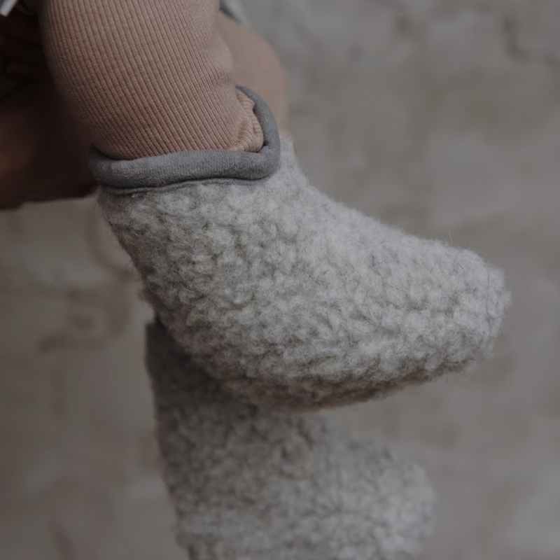 Wool Pile Booties - Grey